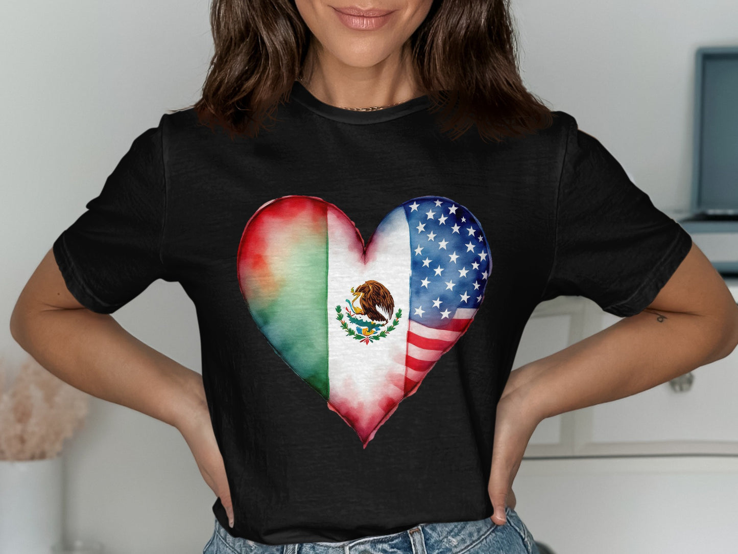 Mexican and American Heart Flag Design T-Shirt product type