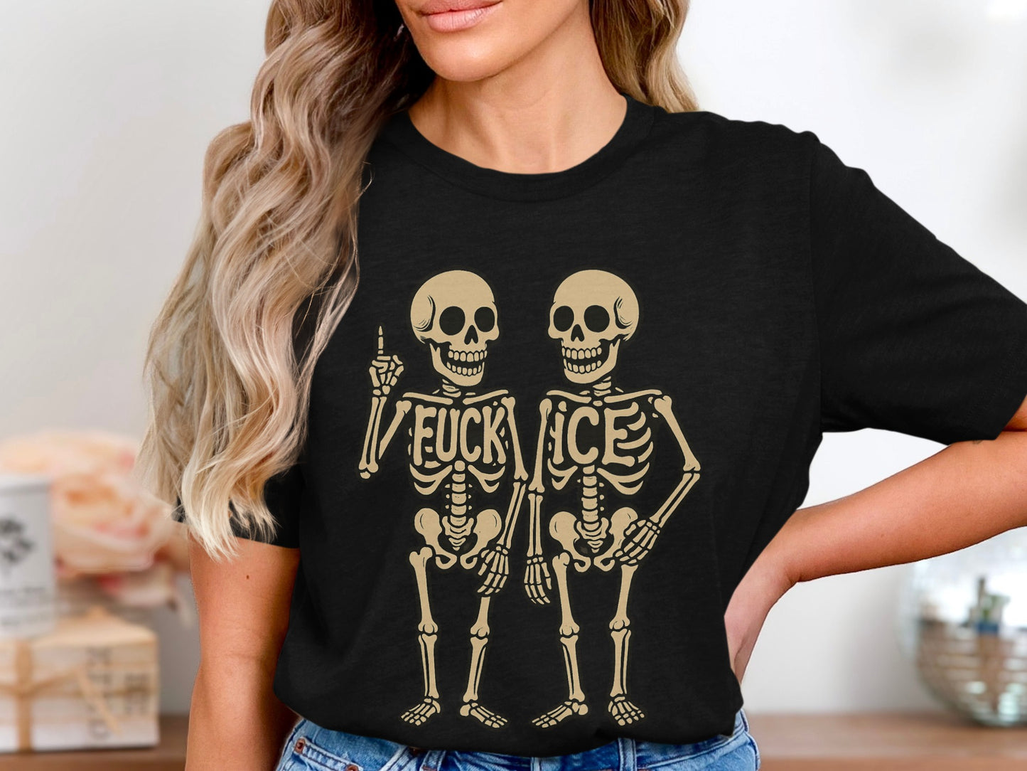 Humorous Twin Skeleton Fuck Ice Graphic T-Shirt product