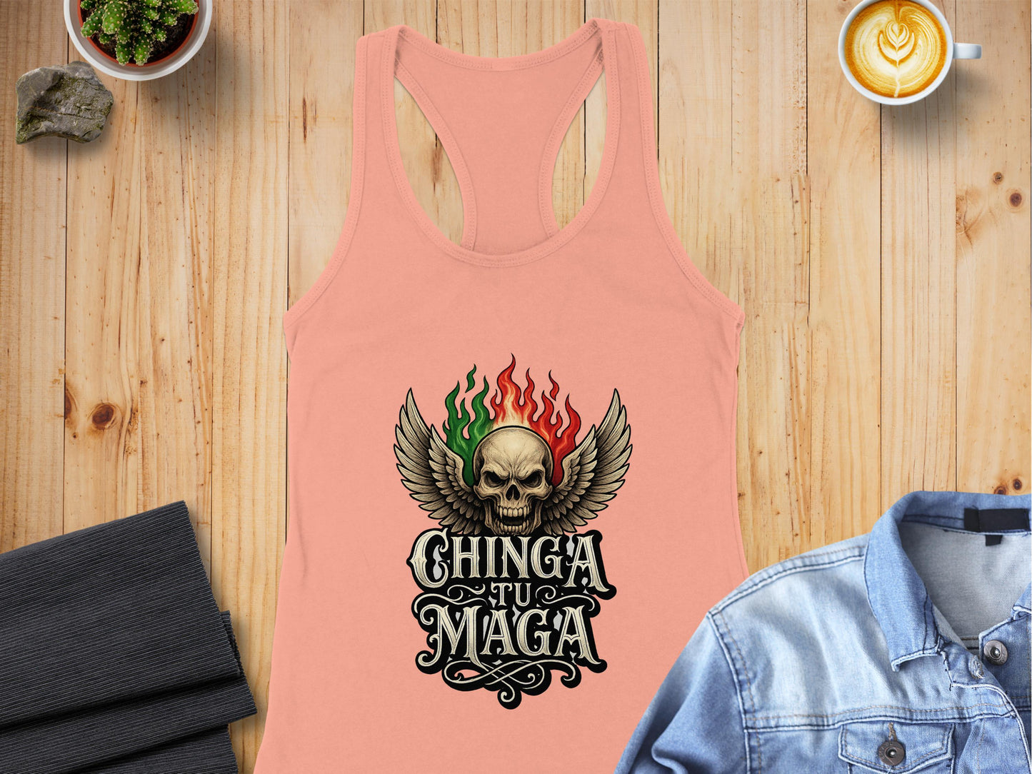 Chinga Tu Maga Skull with Flames Graphic Tank Top product type