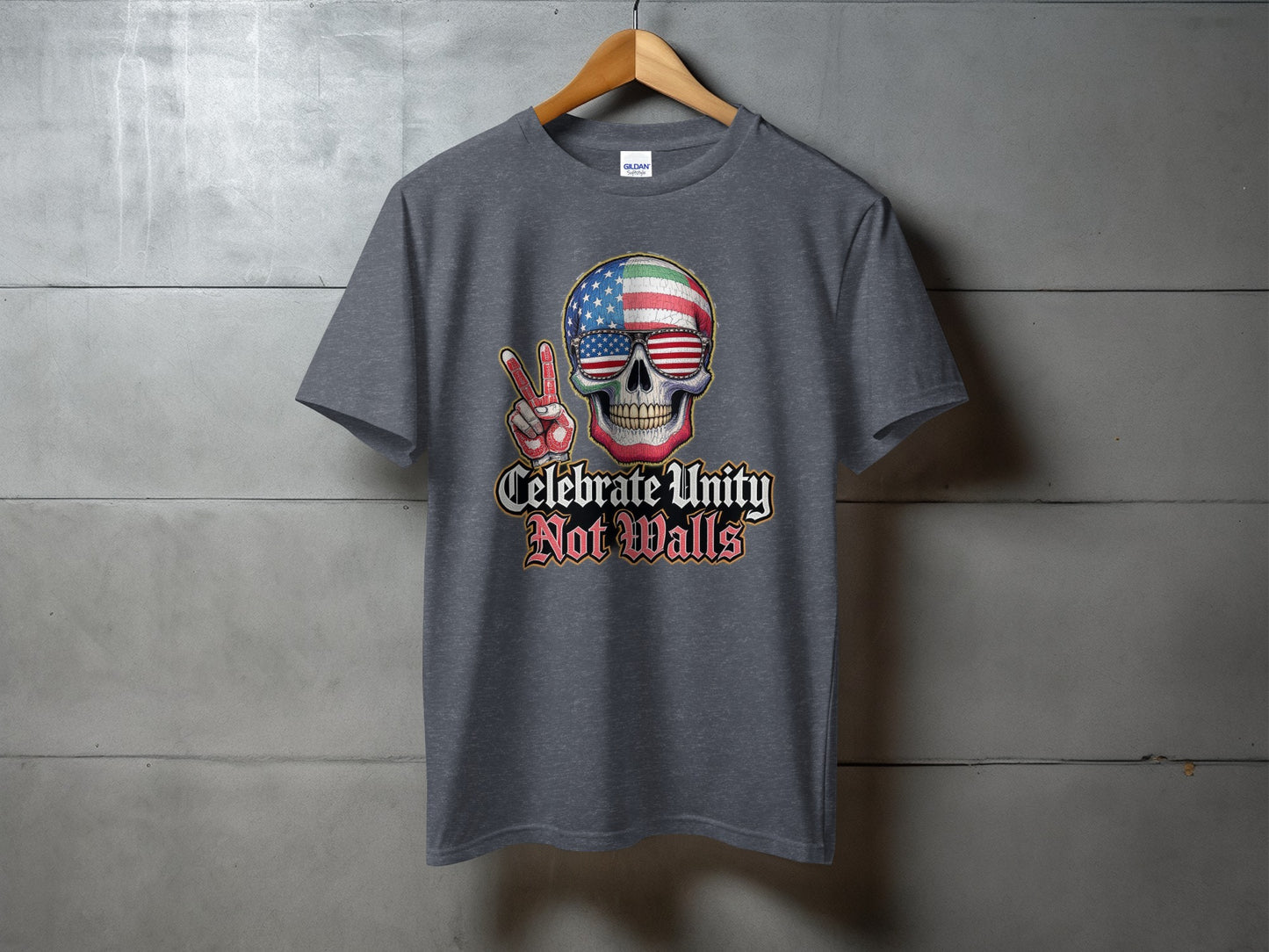 Celebrate Unity Not Walls Skull Graphic Shirt product type