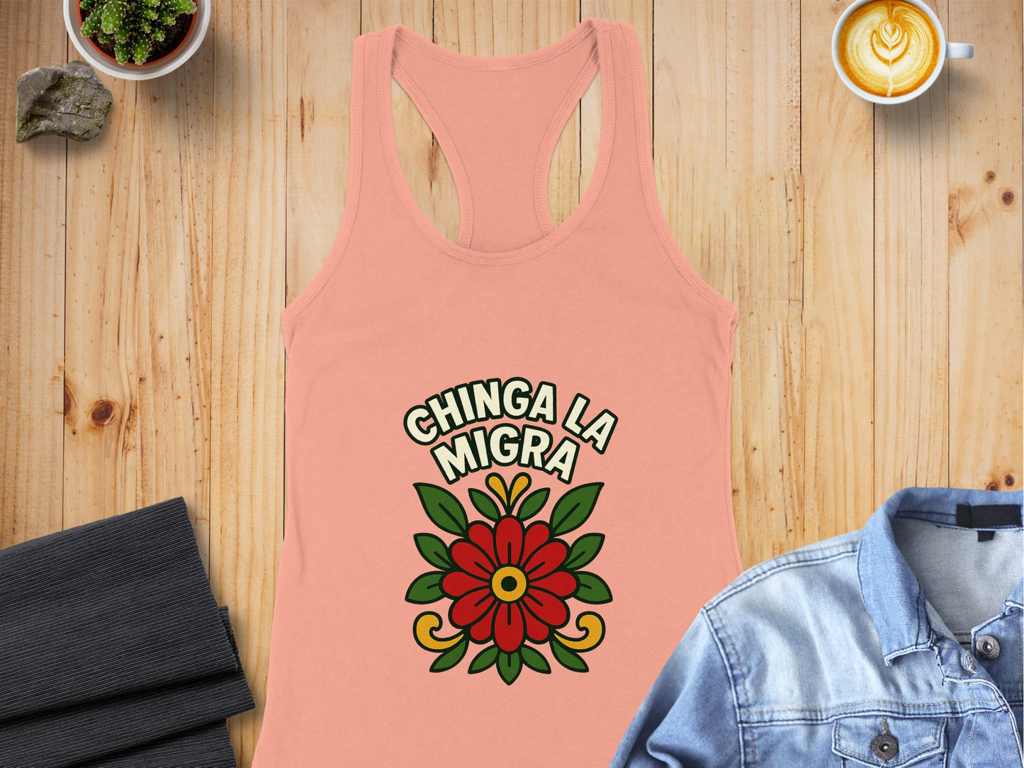 Chinga La Migra Red Flower Design Tank Top product