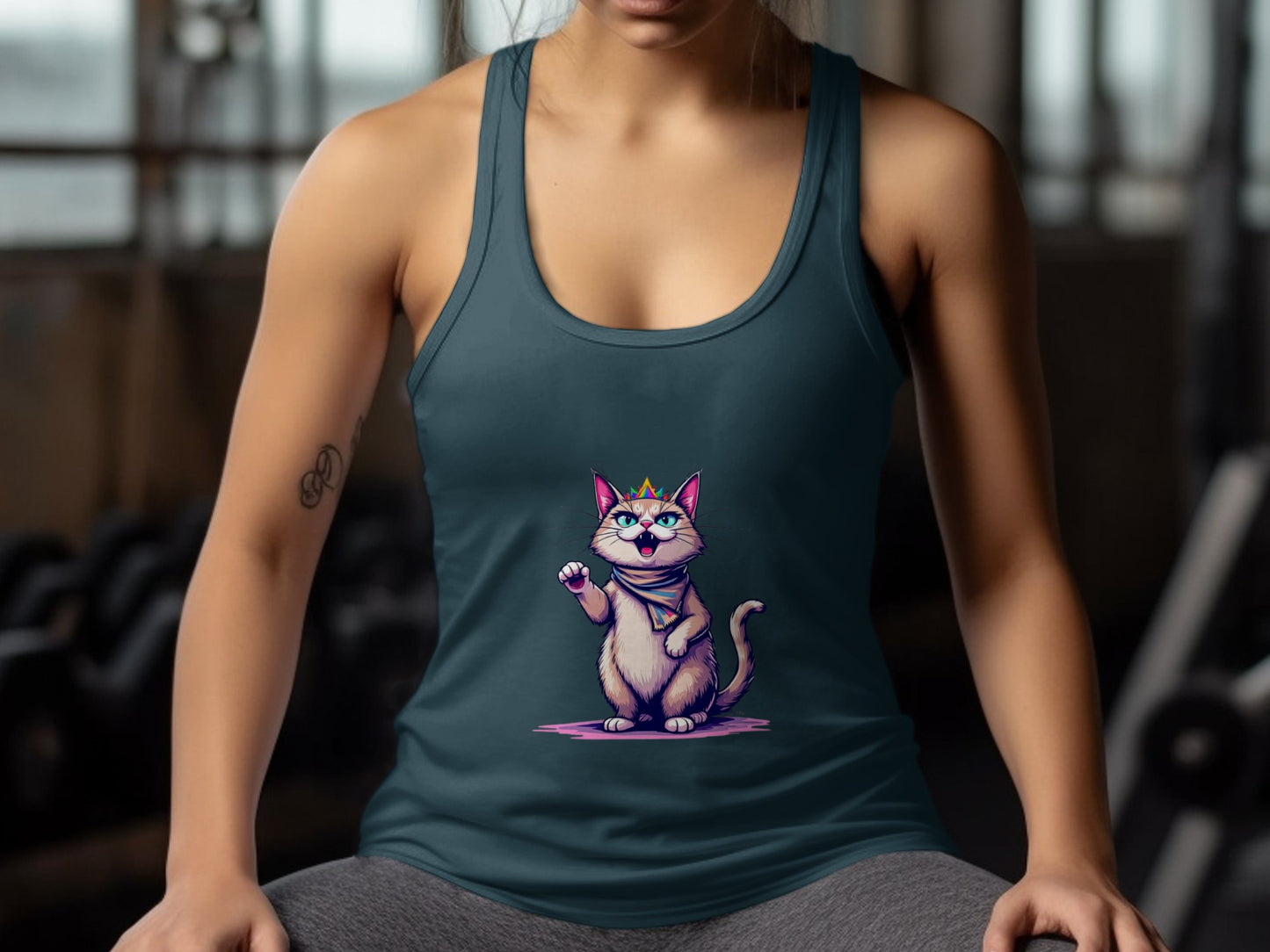 Colorful Crowned Cat Illustration on Tank Top product