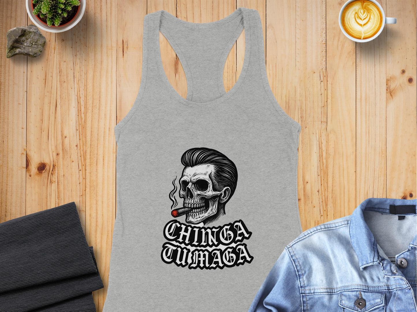 Chinga Tu Maga Skull Graphic Racerback Tank Top product