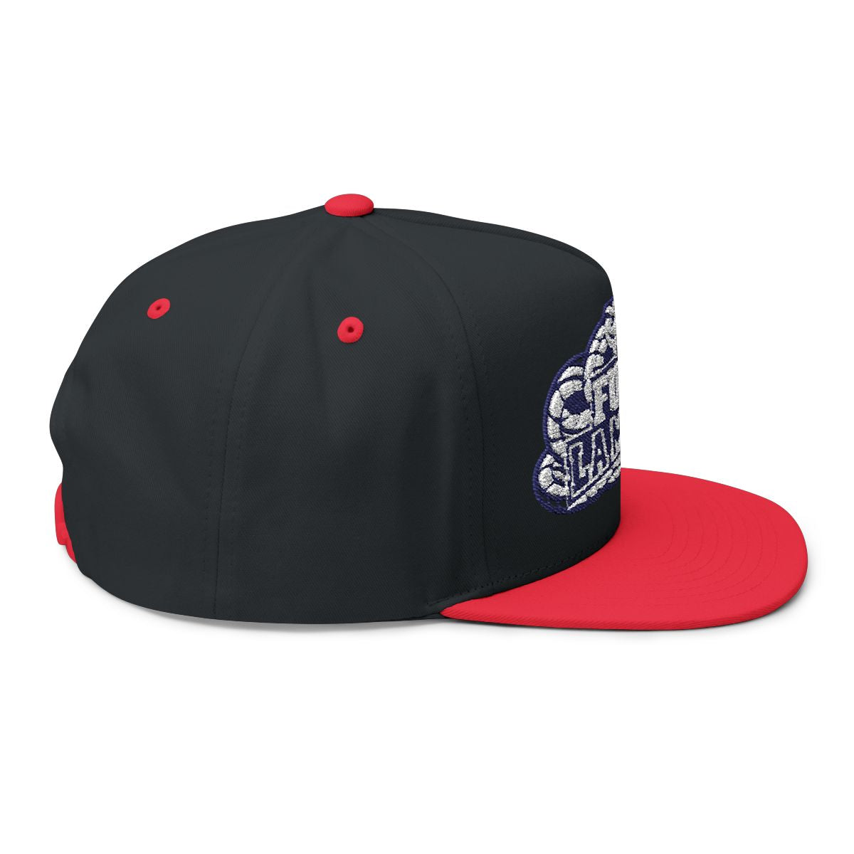 Black and Red Snapback Cap with Embroidered Design Hat