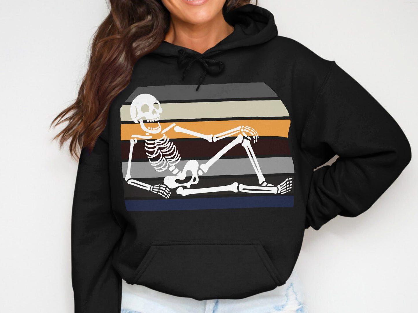 Retro Skeleton Striped Hoodie Comfortable Streetwear product type