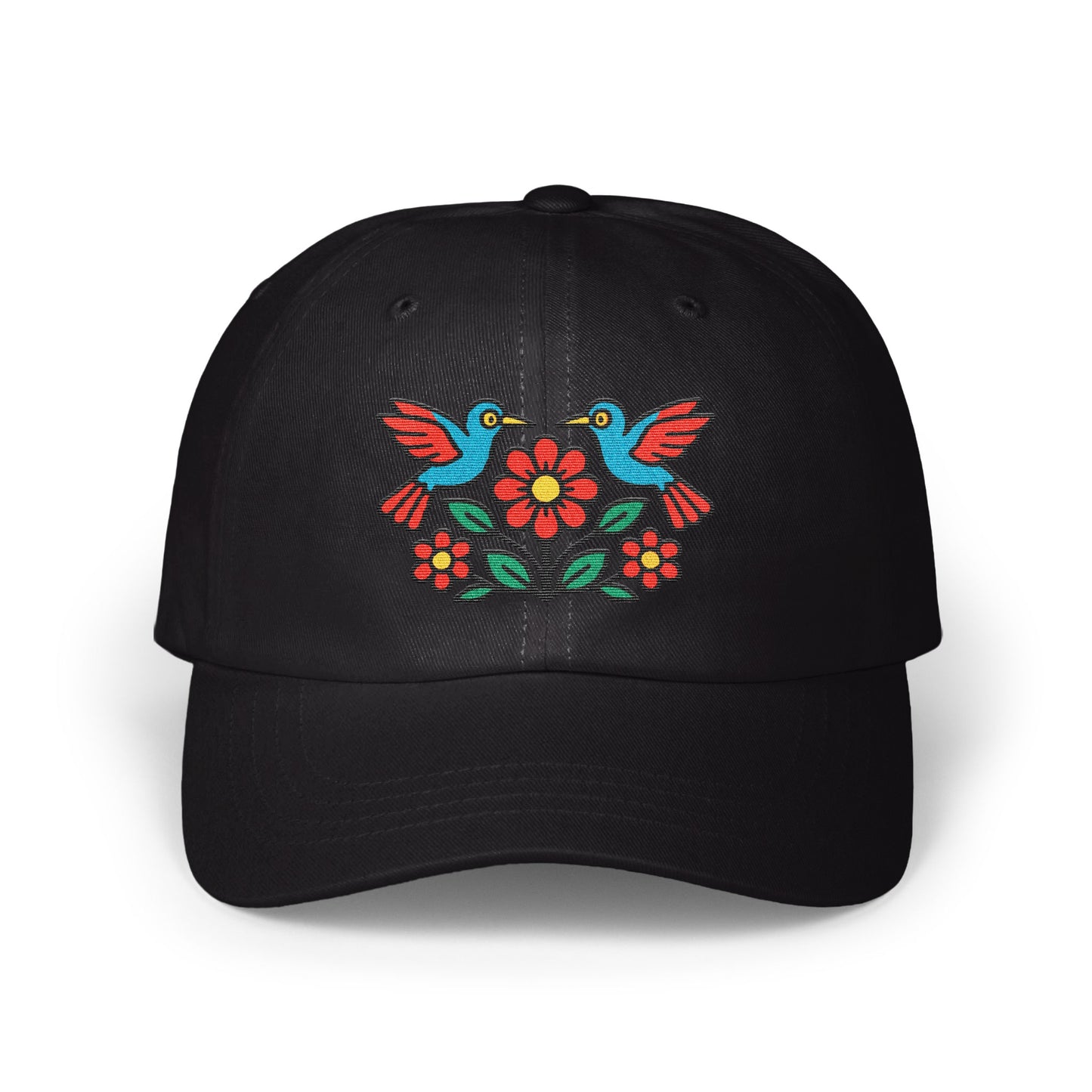 Colorful Embroidered Bird Design Black Cap product