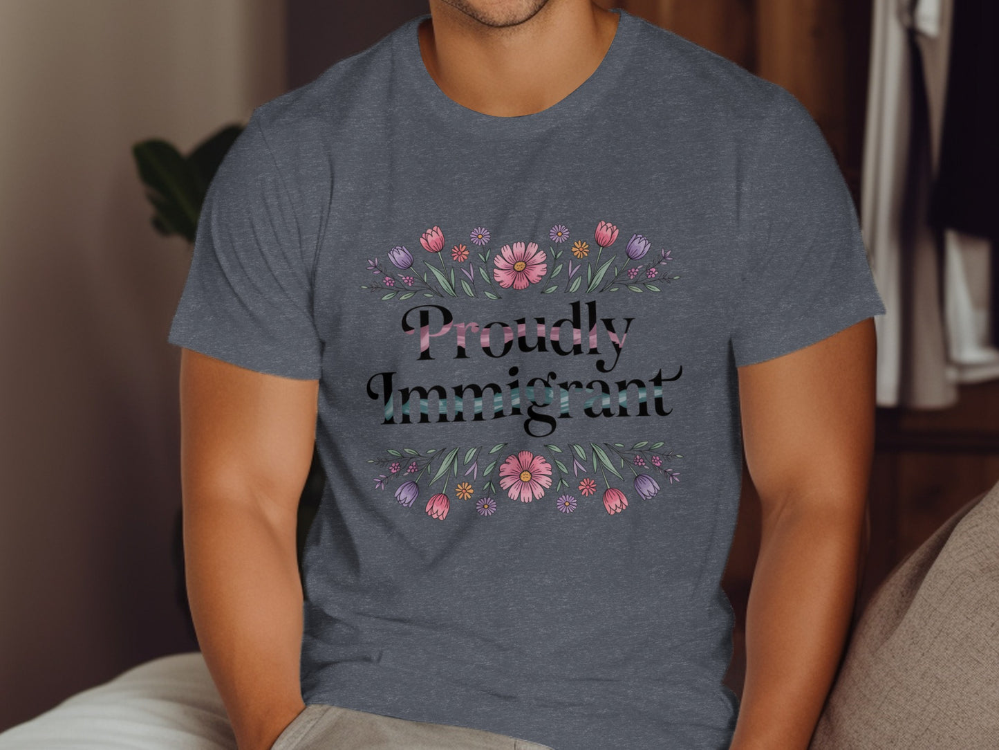 Proudly Immigrant Floral Design On T-Shirt product