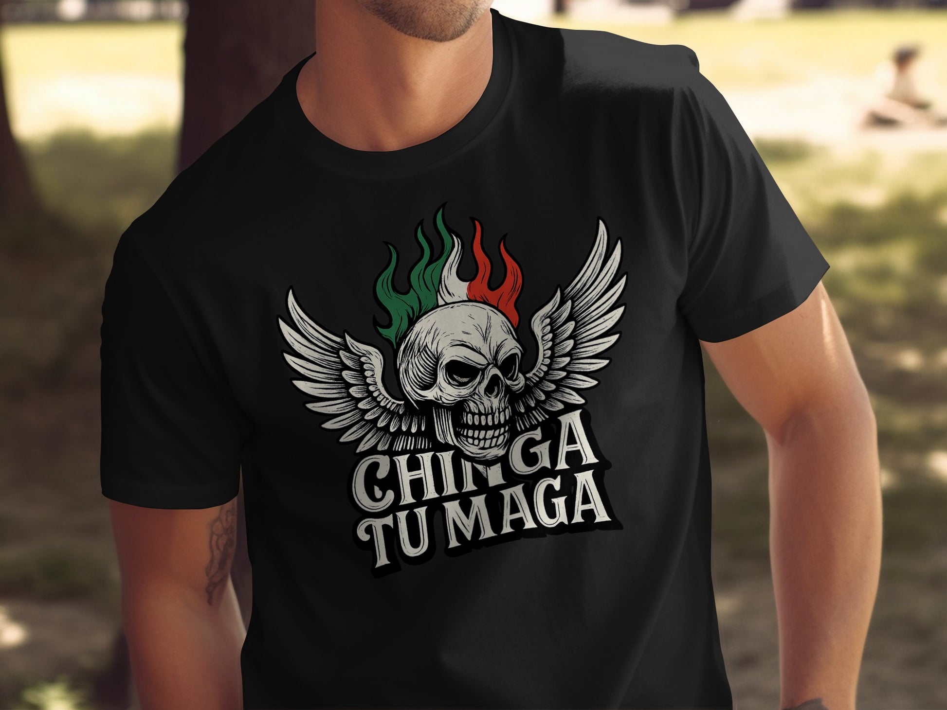 Bold Skull with Wings Chinga Tu Maga Graphic Tee product