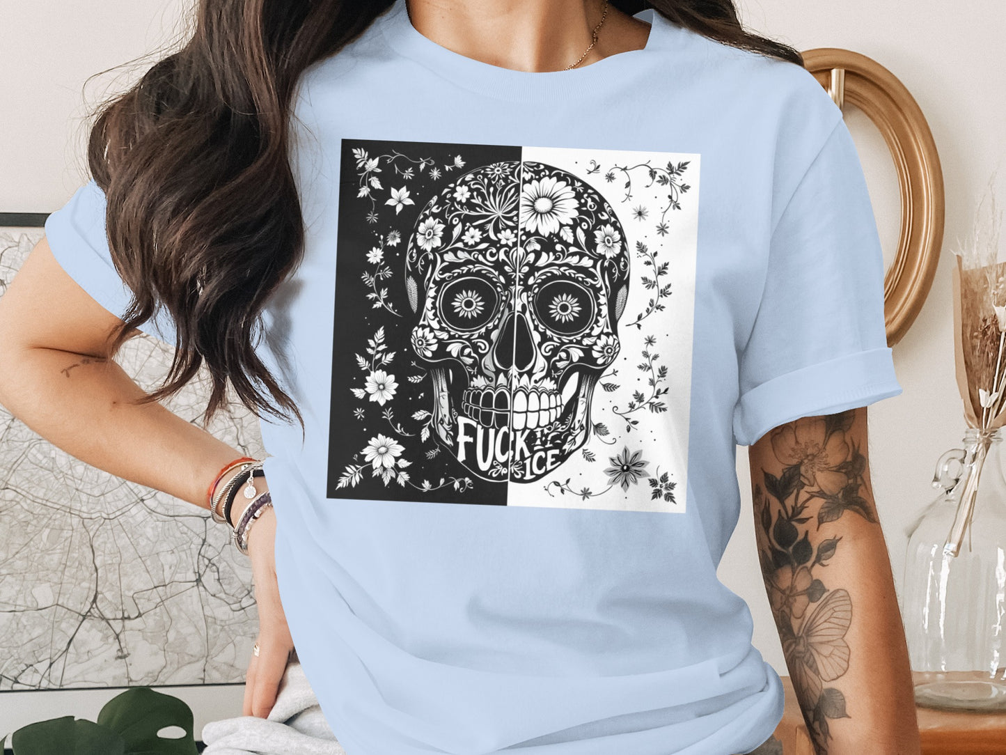 Floral Skull Graphic Tee Short Sleeve T-shirt product type