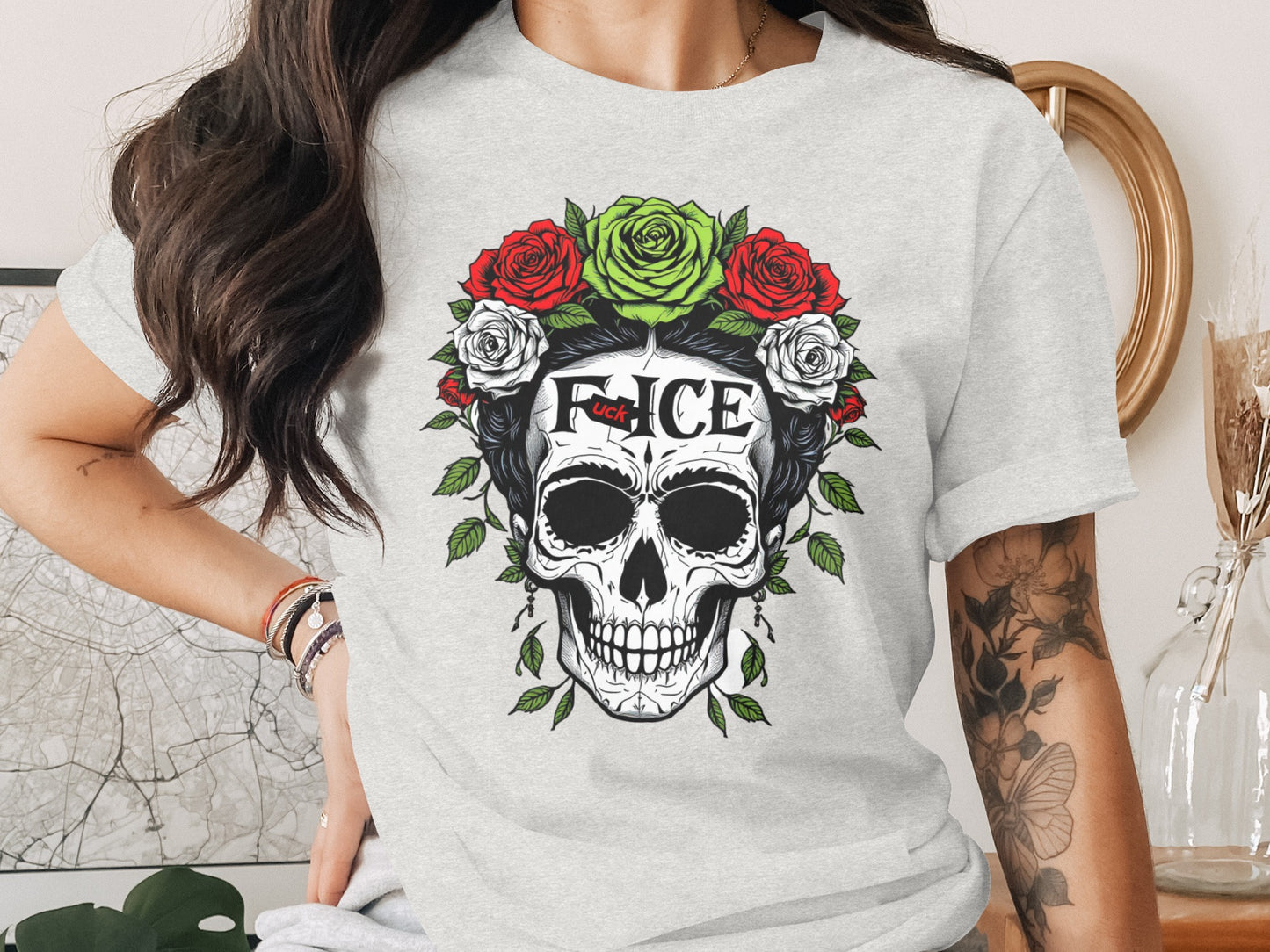 Skull with Roses Graphic Tee Shirt product type