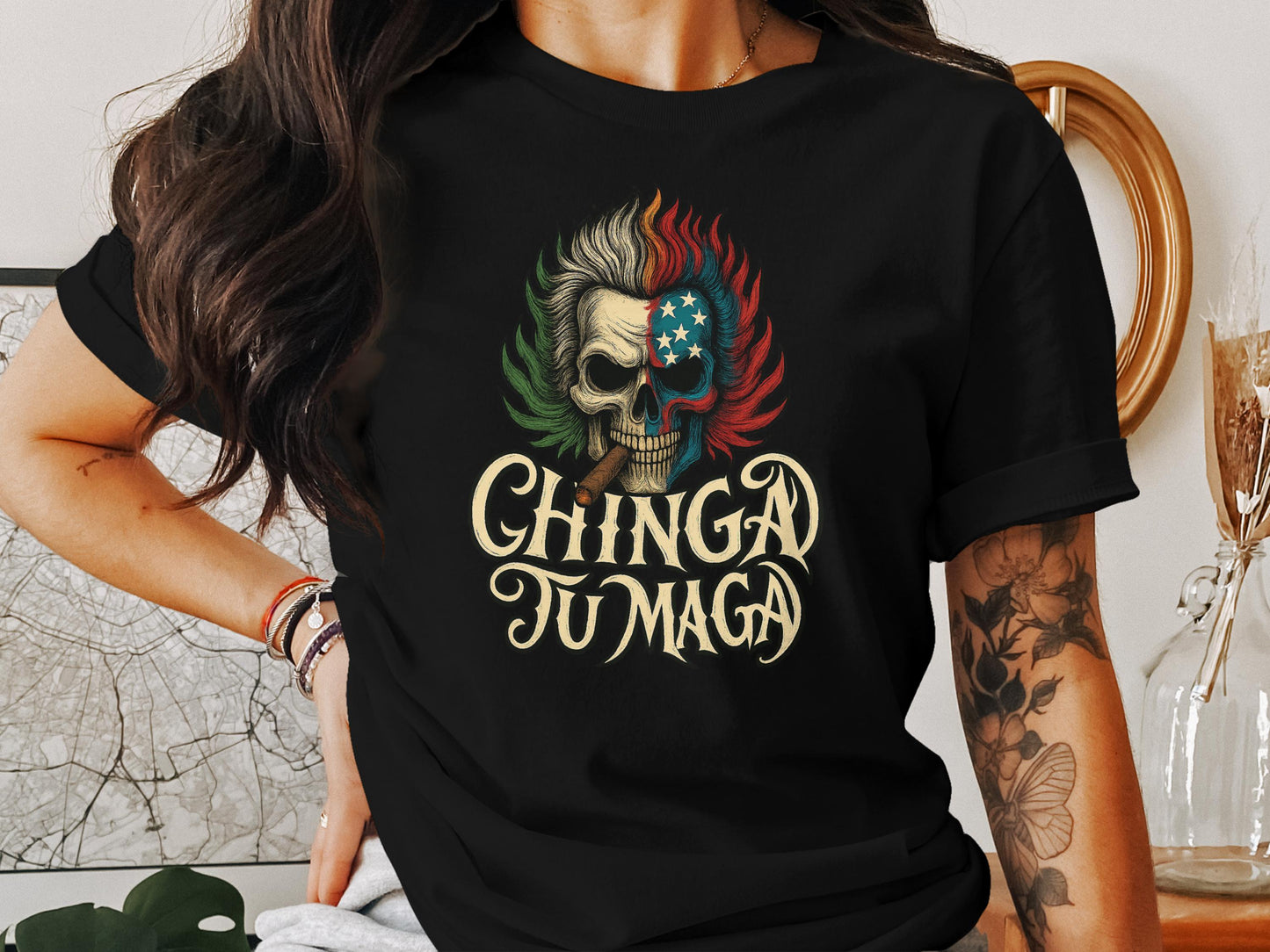 Chinga Tu Maga Skull Design Graphic Tee product