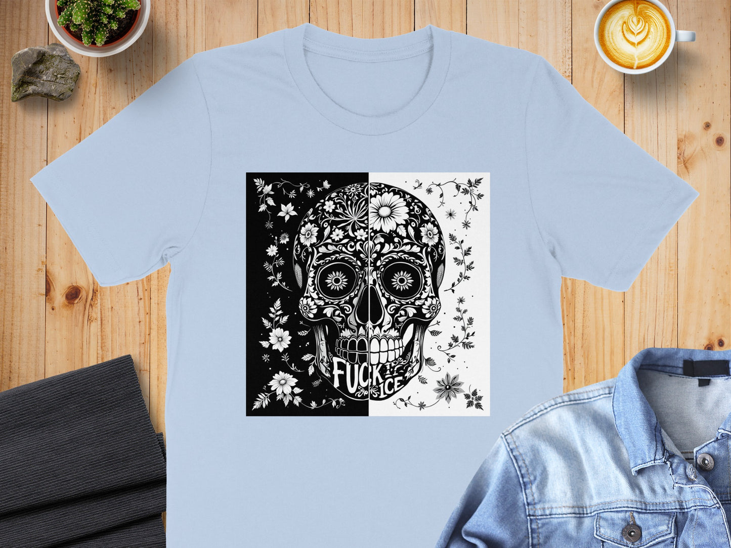 Black and White Intricate Skull Graphic T-shirt Product