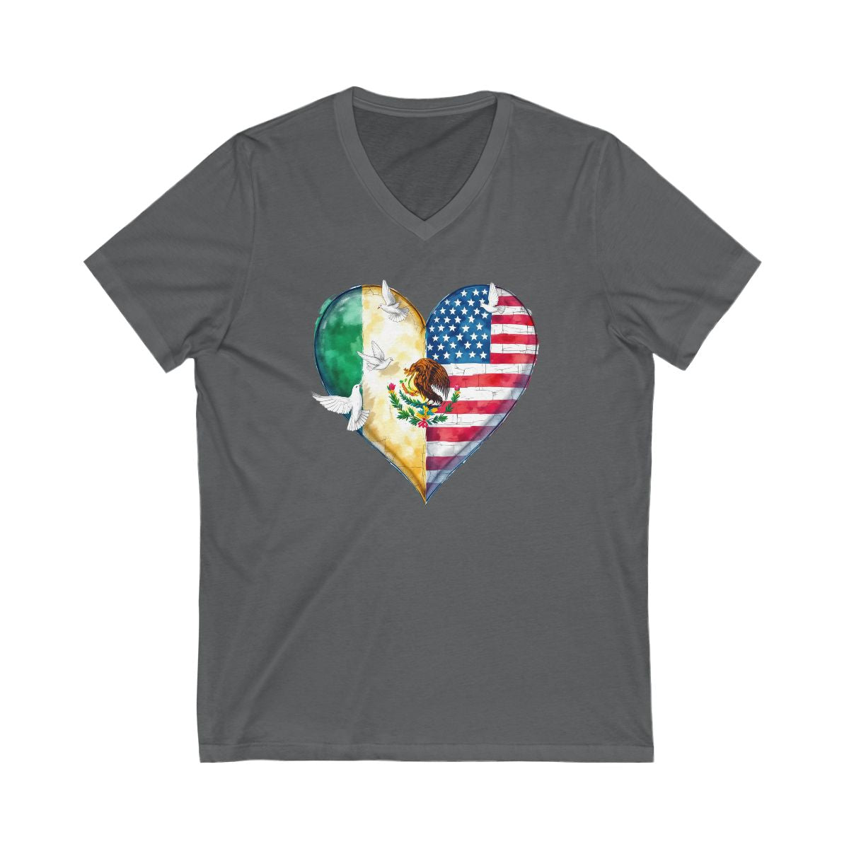 Mexican American Heart with Doves V-neck T-shirt product type