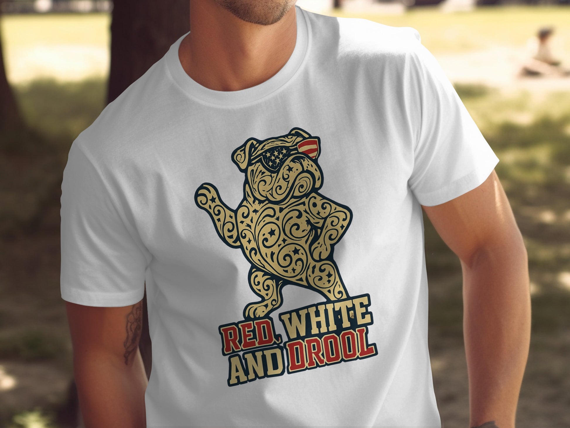 Red White and Drool Bulldog Graphic T-Shirt product type