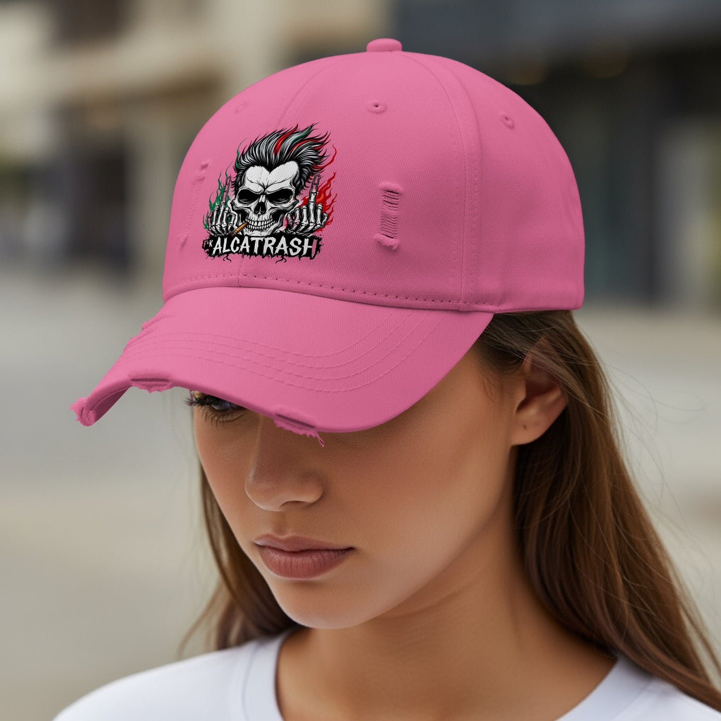 Alcatrash Skull with Flames Printed Hat product