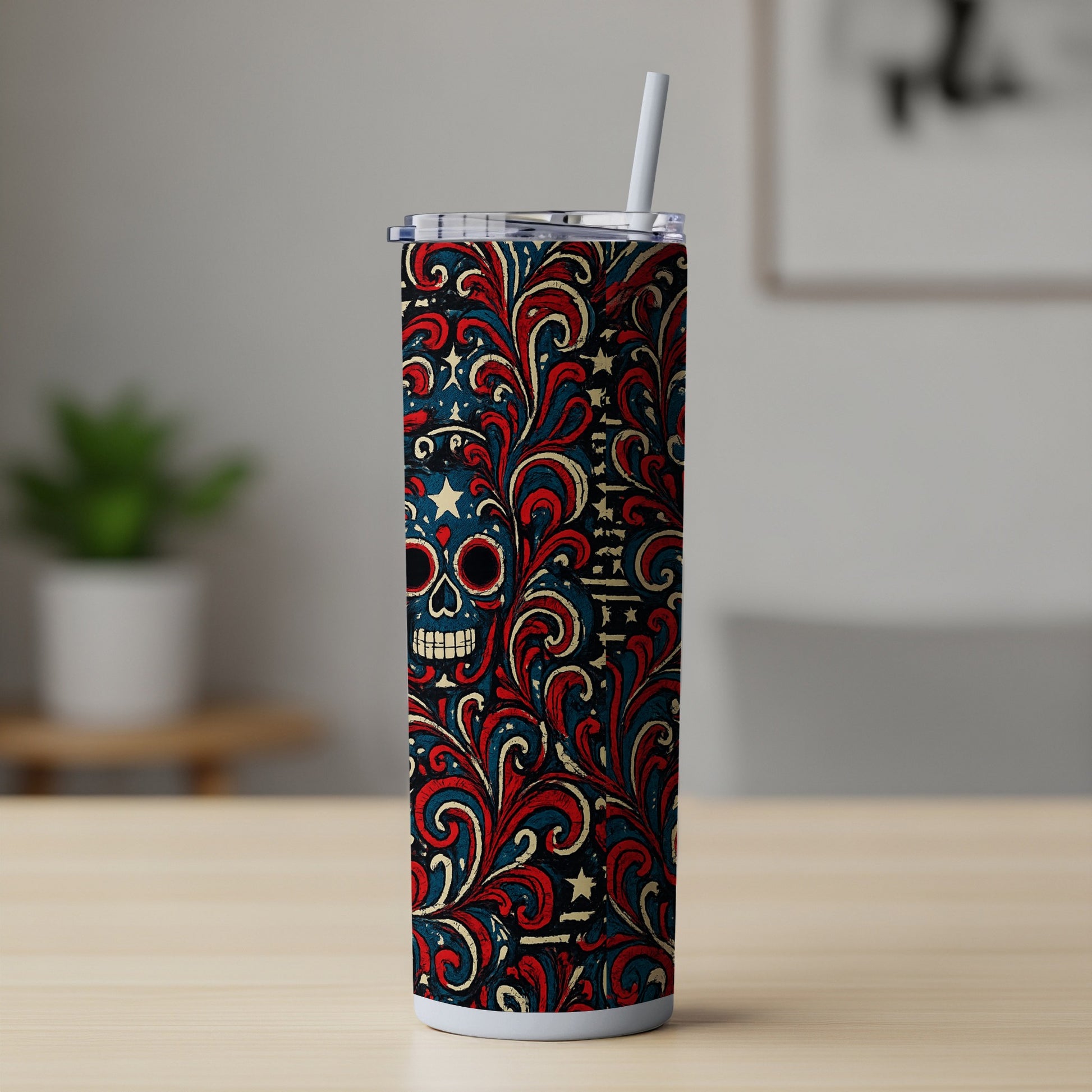 Colorful Swirl and Skull Tumbler Drinking Product