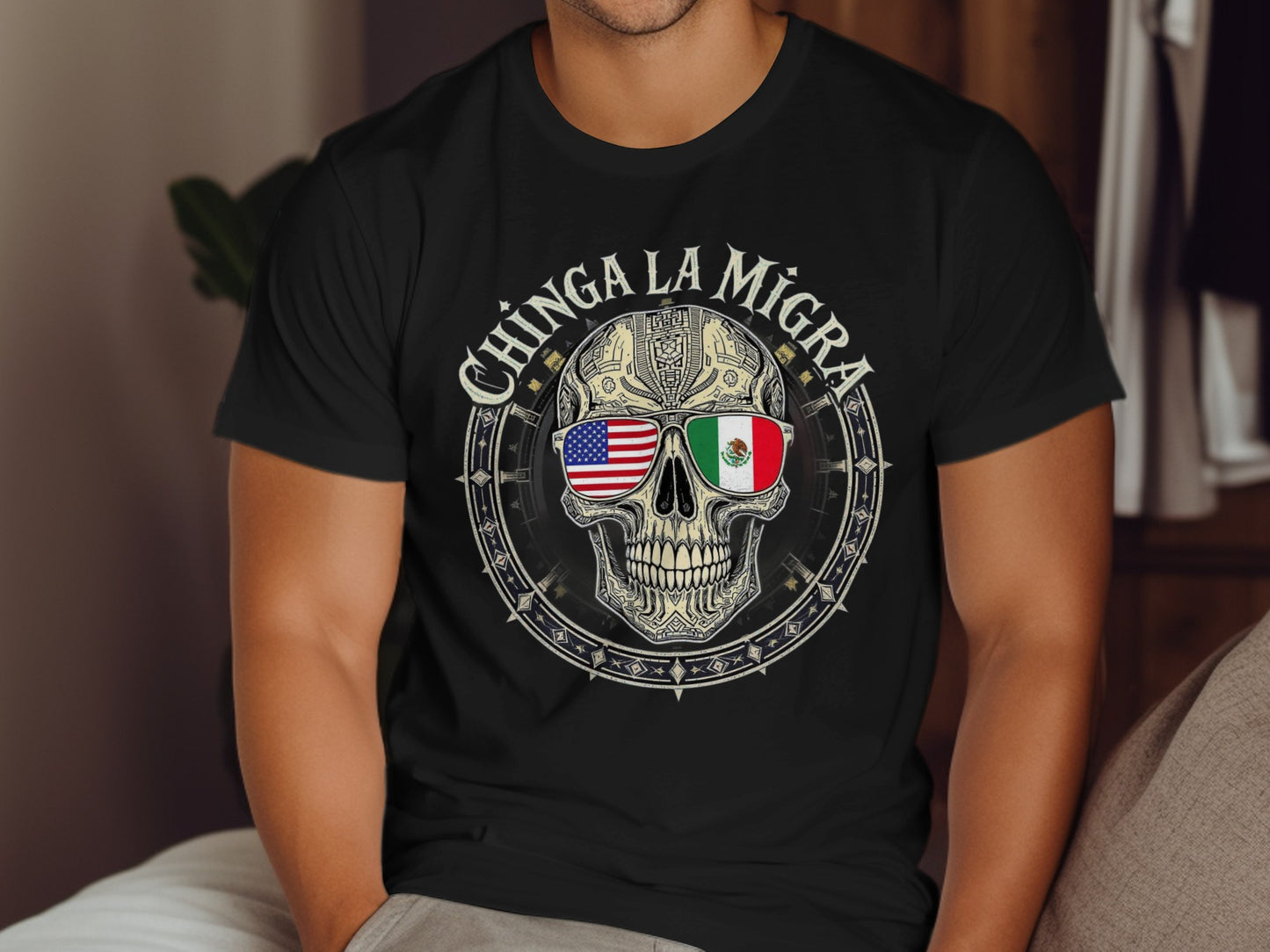 Chinga La Migra Skull Sunglasses Design T-shirt product type