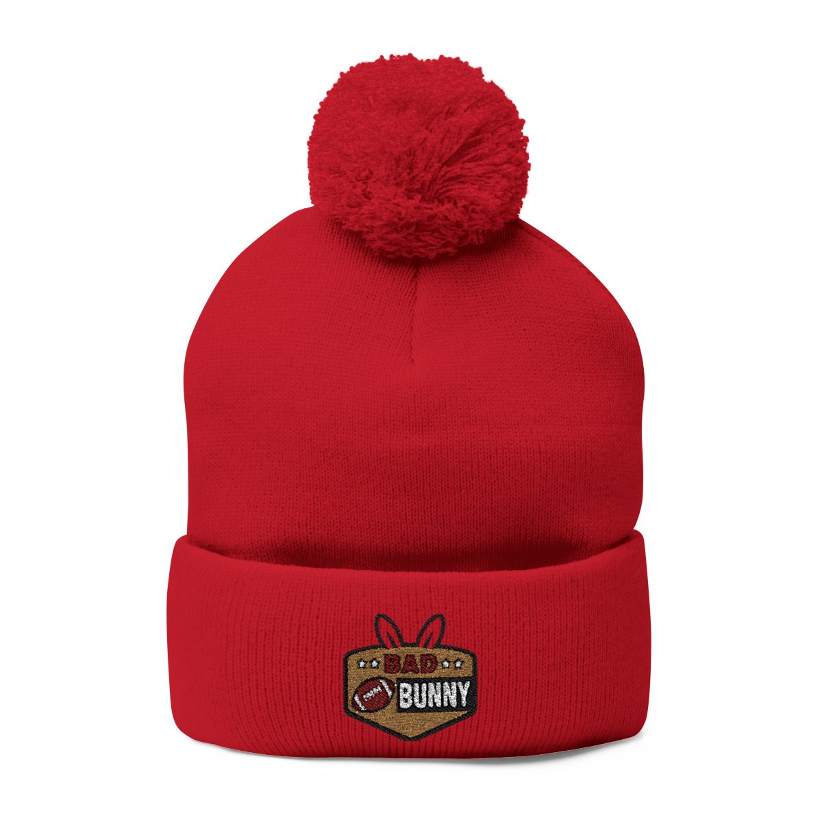 Bad Bunny Red Pompom Embroidered Beanie Hat