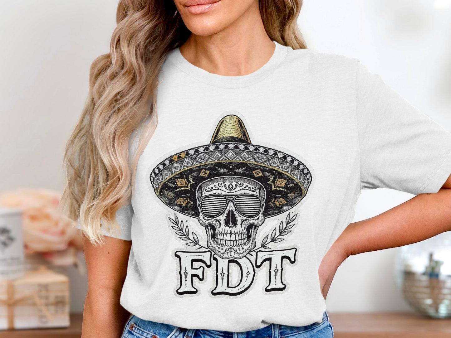 Stylish FDT Skull With Hat Graphic Unisex Shirt product