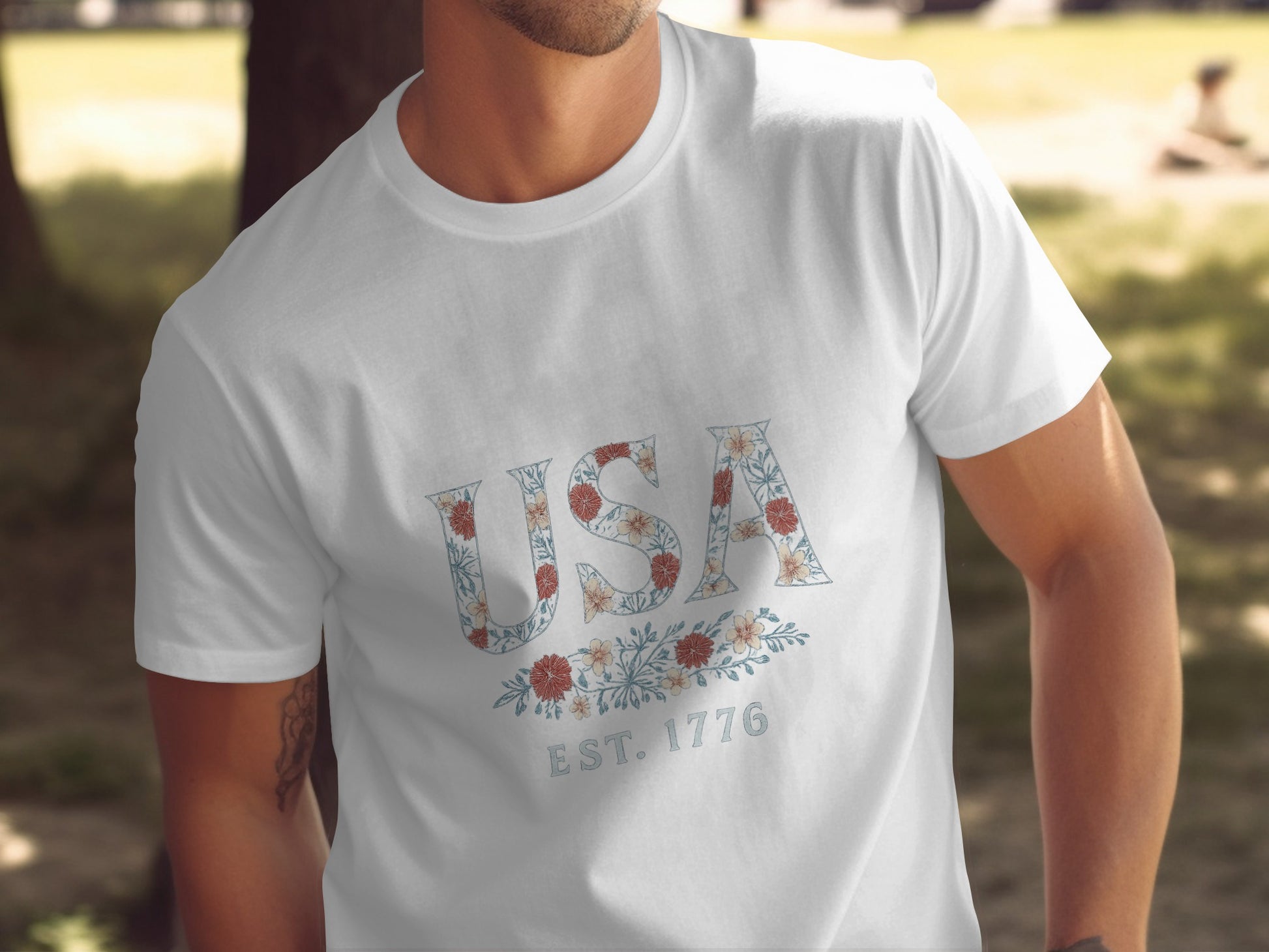 USA Est. 1776 Floral Design Graphic T-shirt Product