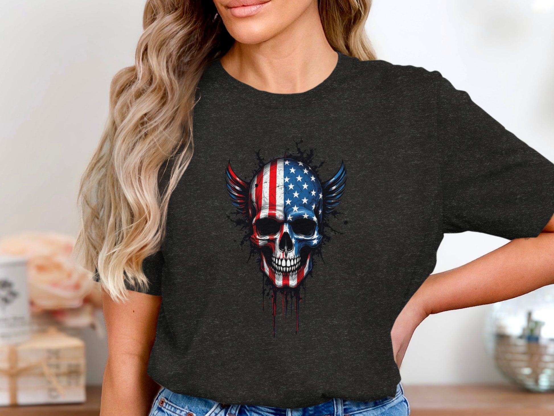 American Flag Skull Graphic Black T-shirt product