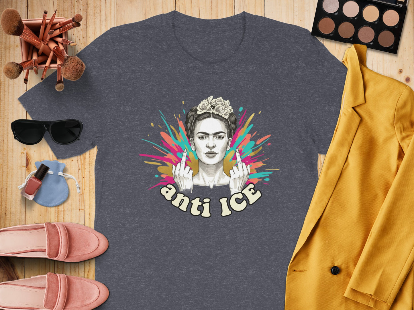 Vibrant anti ICE graphic t-shirt with bold design