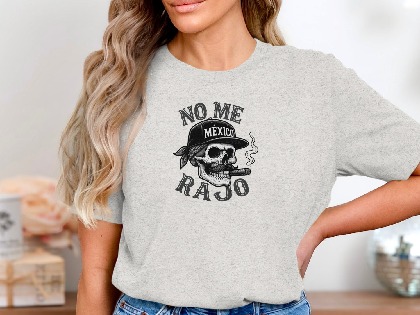 No Me Rajo Skull Graphic Tee Shirt Fashion Product