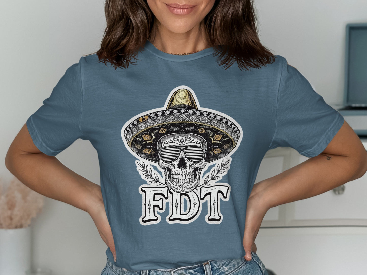 Unique Skull with Sombrero Graphic Tee shirt product