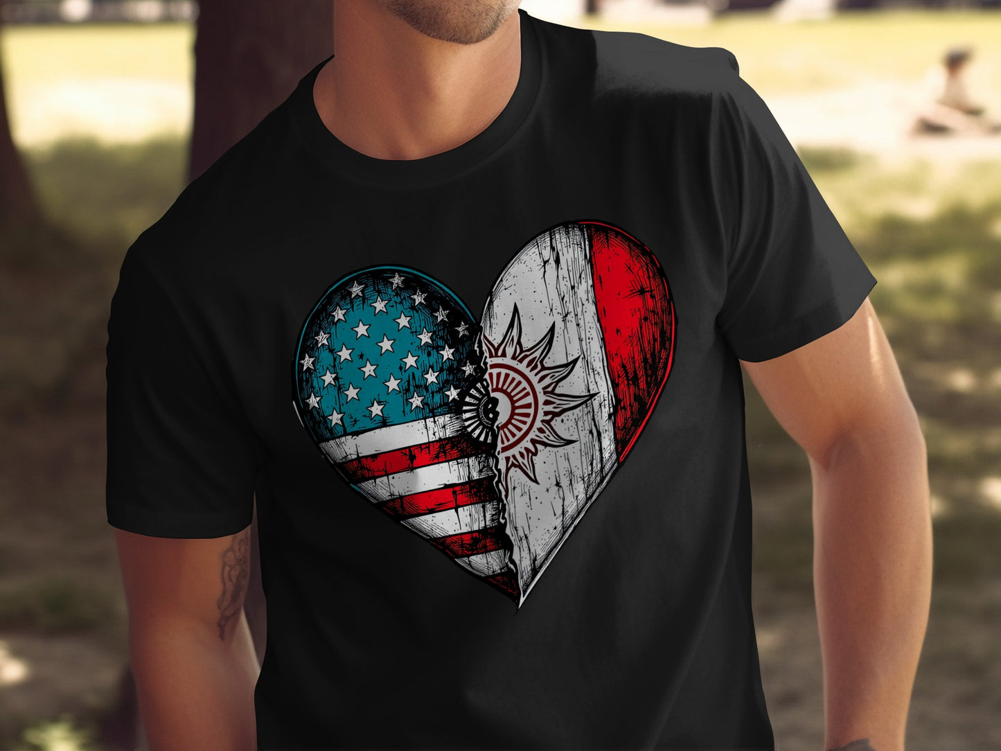 American and Mexican Flag Heart Design T-shirt product