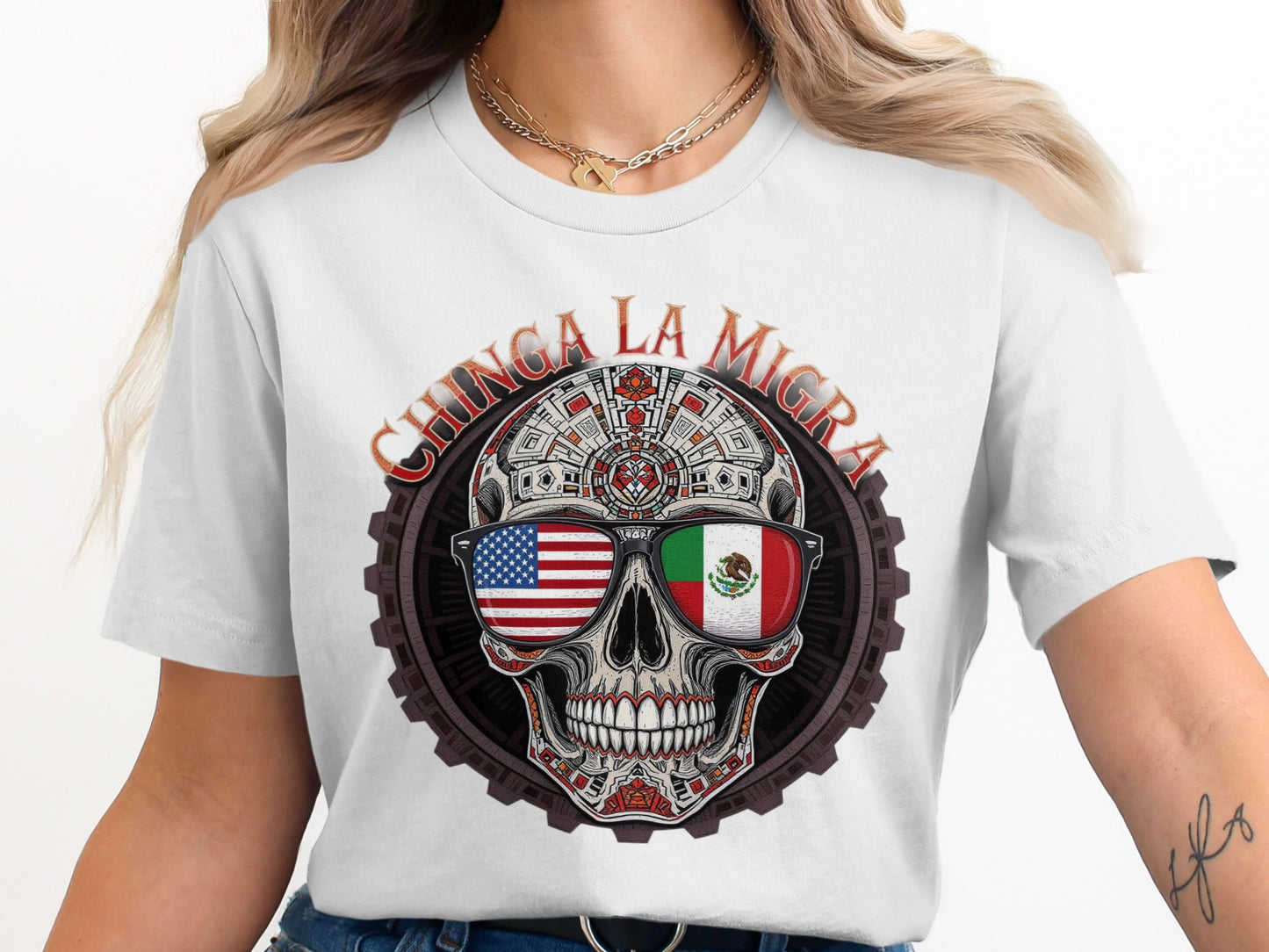 Chinga La Migra Skull Head Graphic T-shirt product type