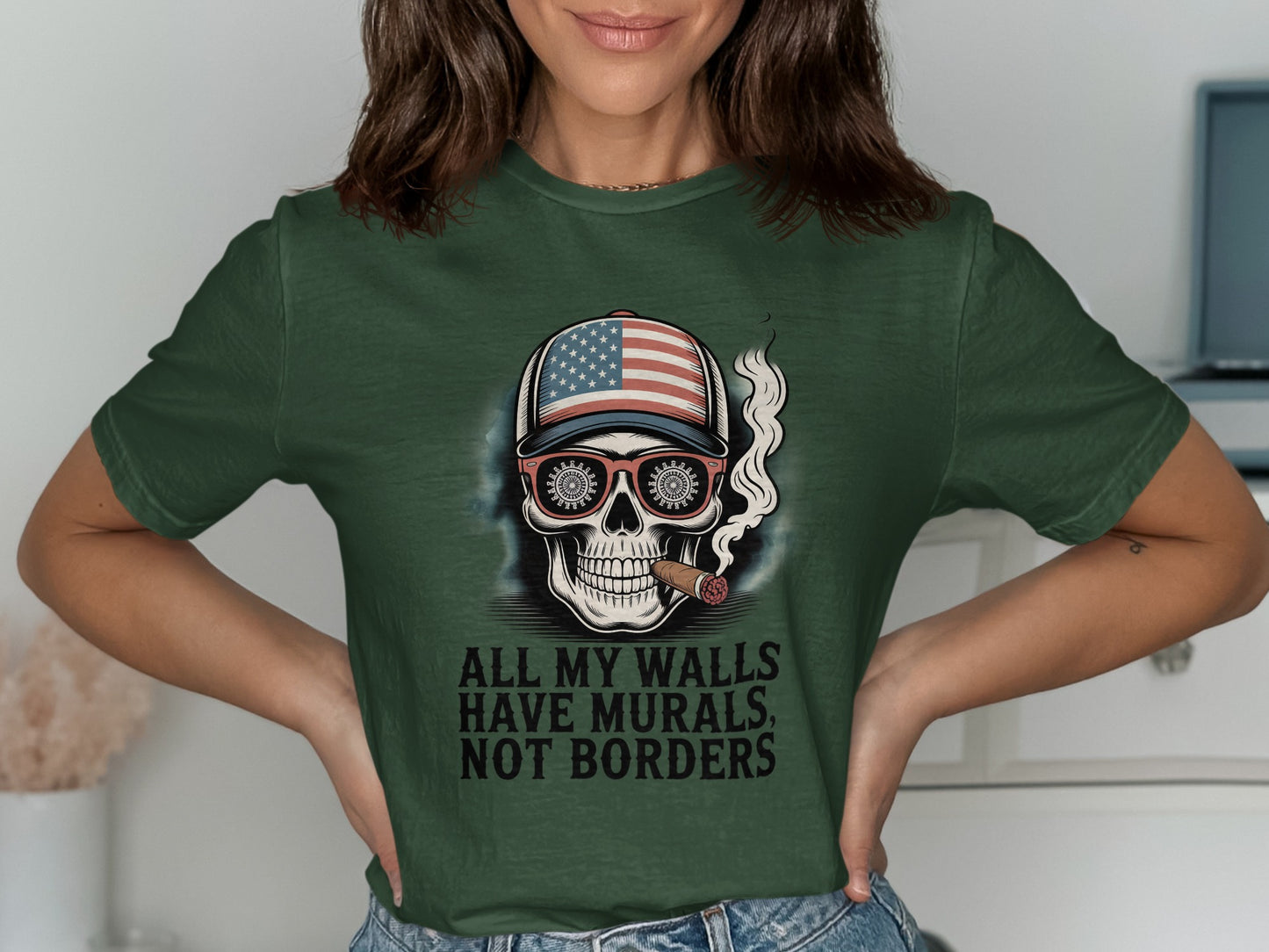 American Flag Skull Graphic Tee Casual Style Product