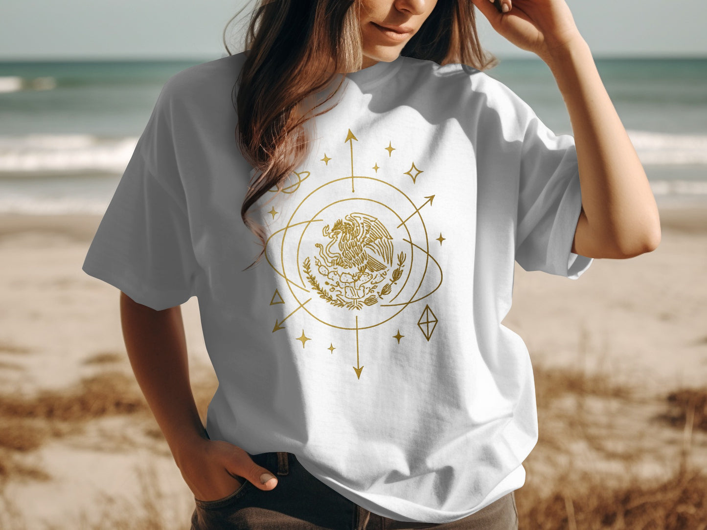 Cosmic Eagle Gold Print Graphic T-Shirt product