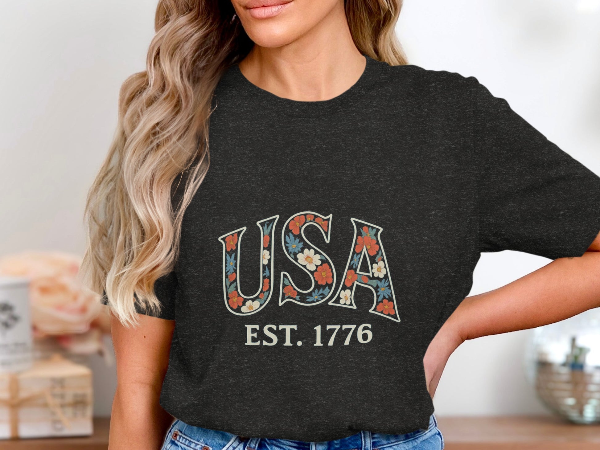 USA EST 1776 Floral Design Graphic T-Shirt product type