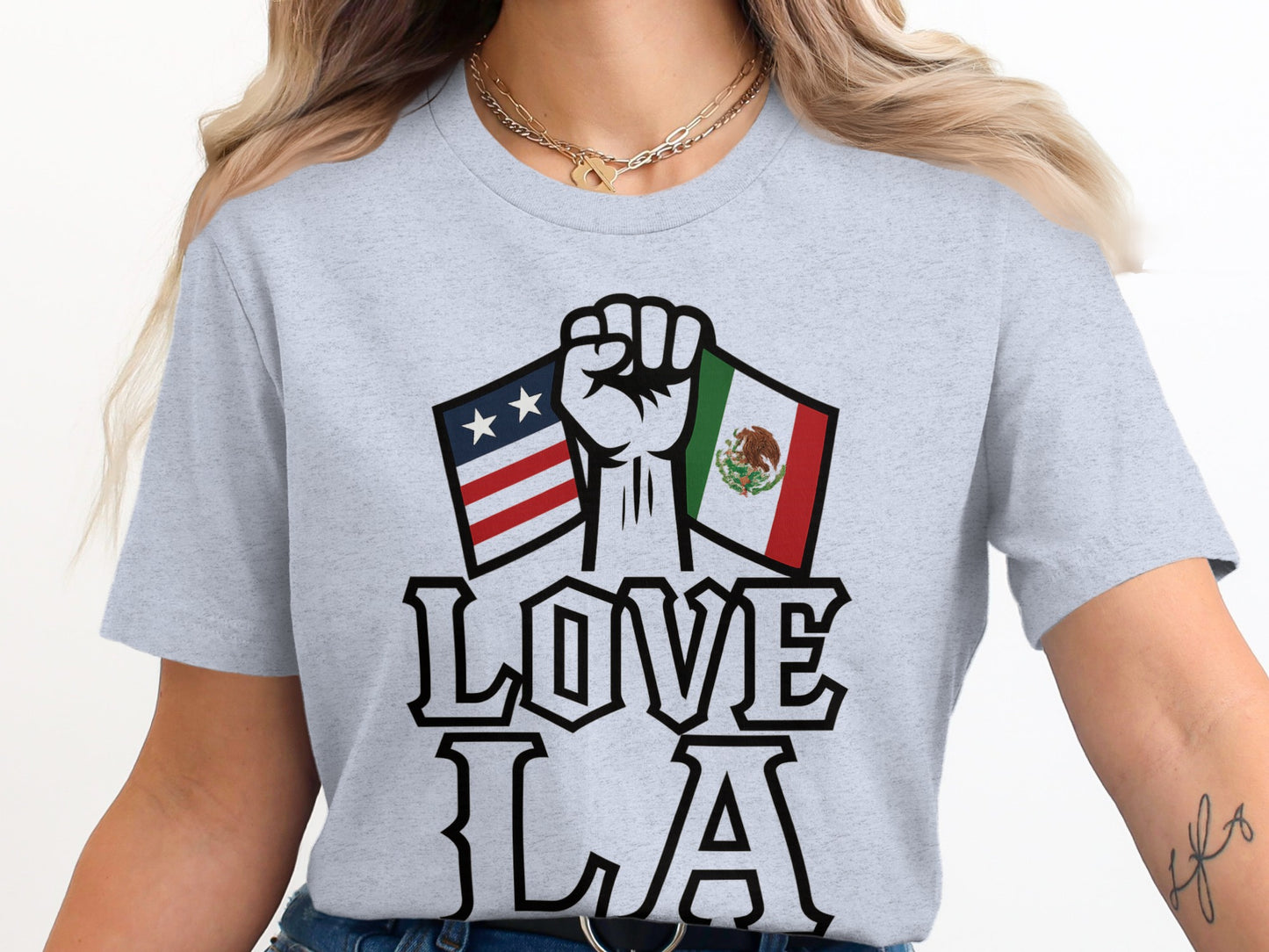 Love LA Graphic T-Shirt with Fist and Flags product type