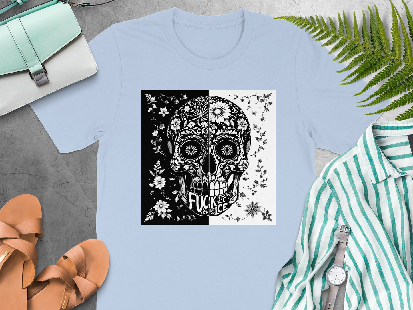Intricate Skull Design Floral Printed Shirt product type