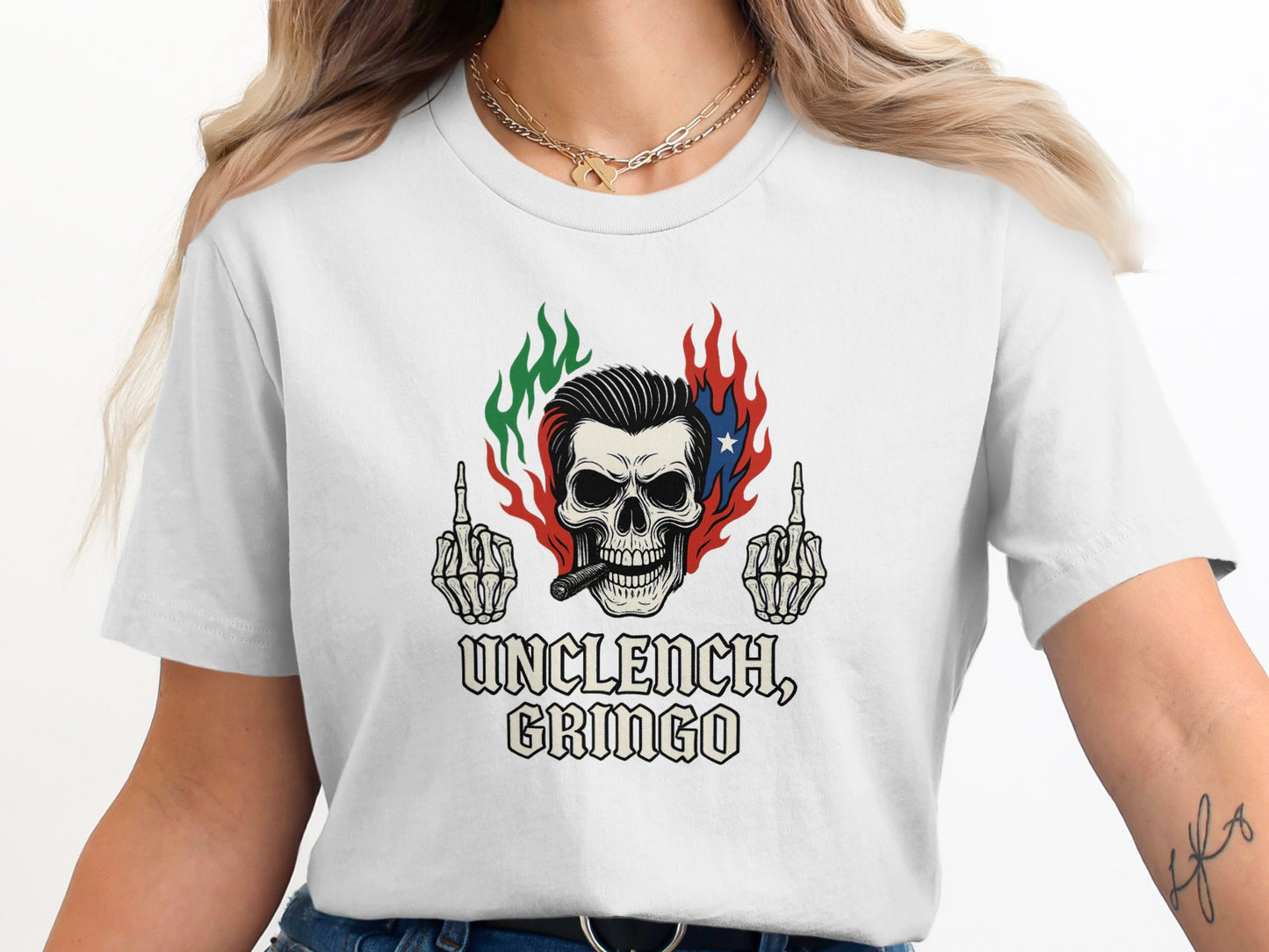 Unclench Gringo Skull with Flames Graphic T-Shirt product
