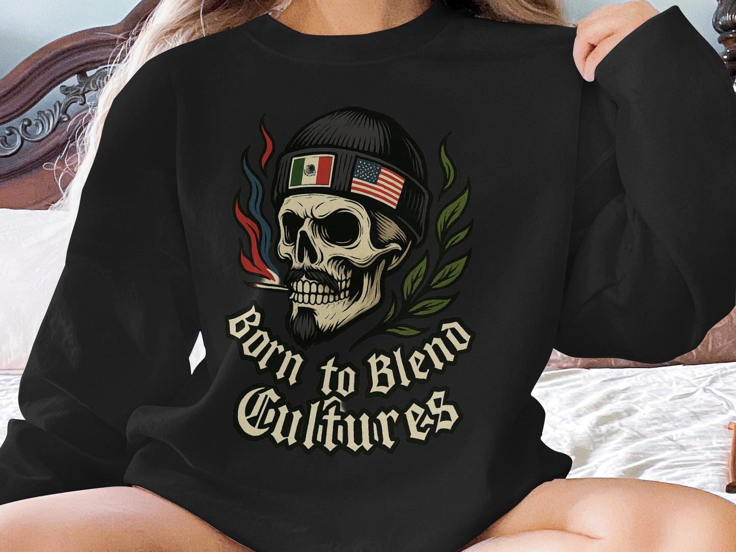 Born to Blend Cultures Skull Graphic Sweatshirt product