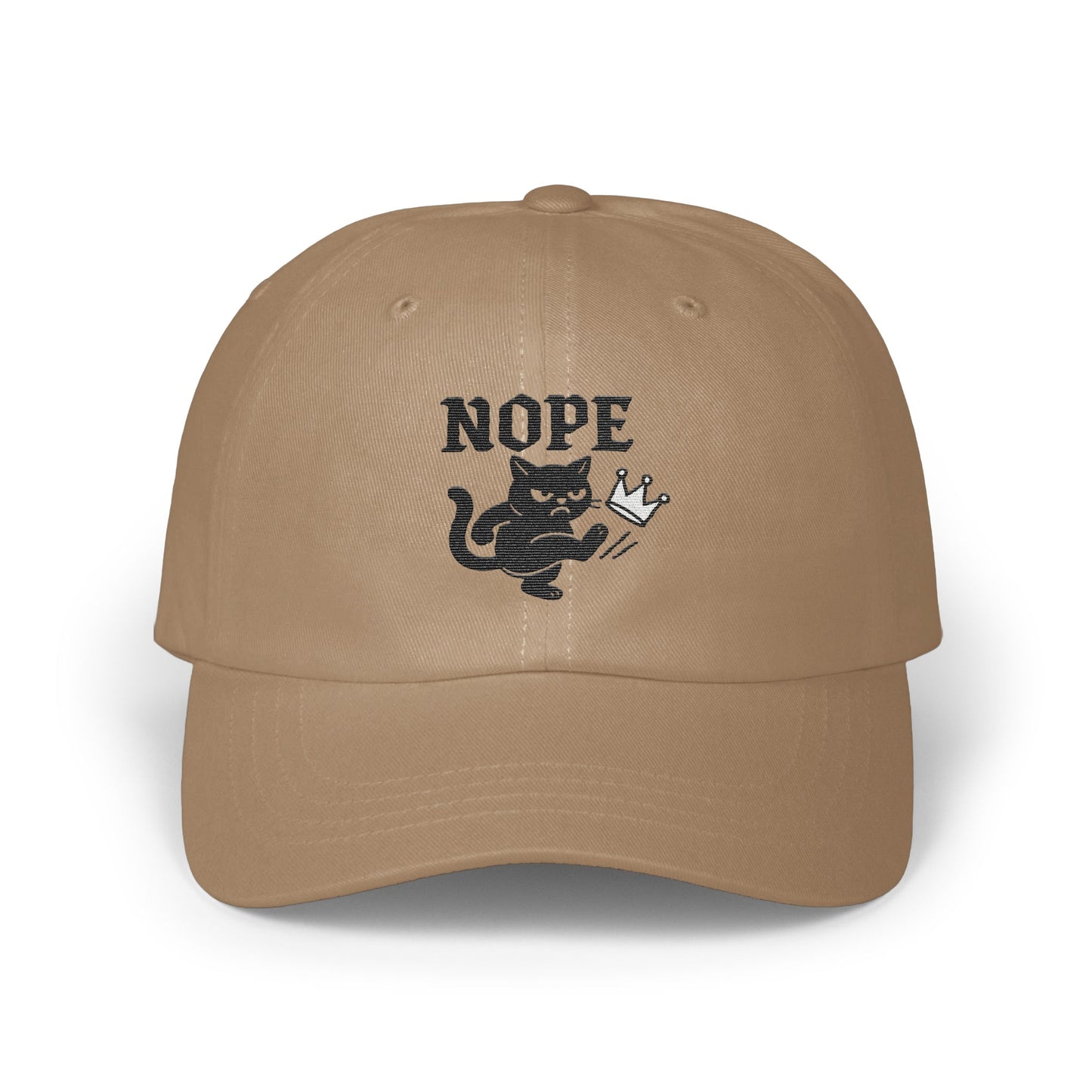 Playful Nope Cat Embroidery Crown Beige Hat product type