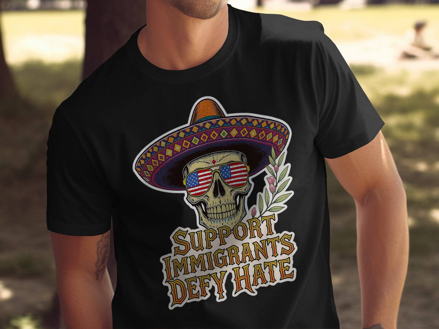 Support Immigrants Defy Hate Skull Graphic product
