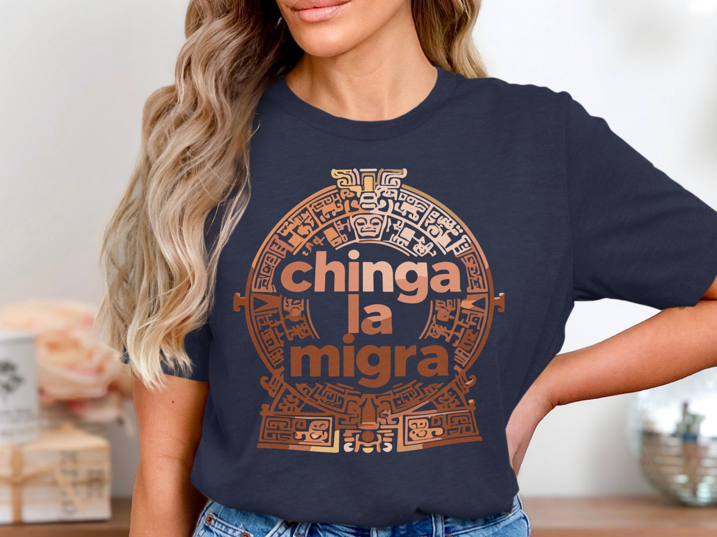 Chinga La Migra Aztec Calendar Graphic T-Shirt product type