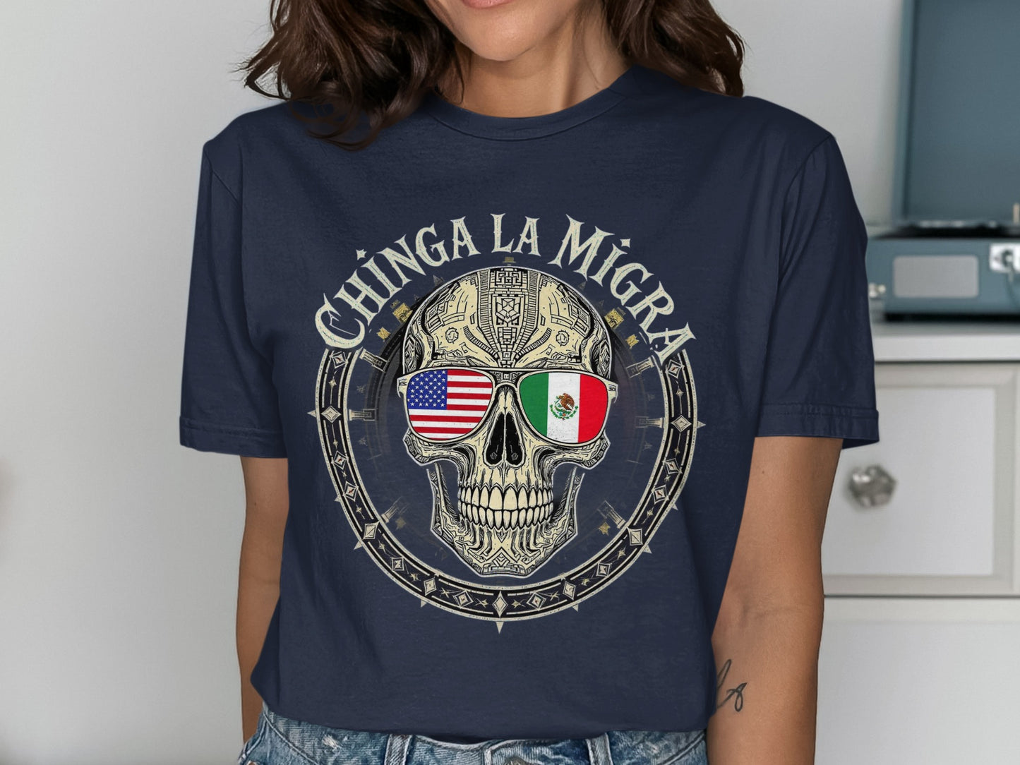 Chinga La Migra Skull Graphic Tee Shirt product type