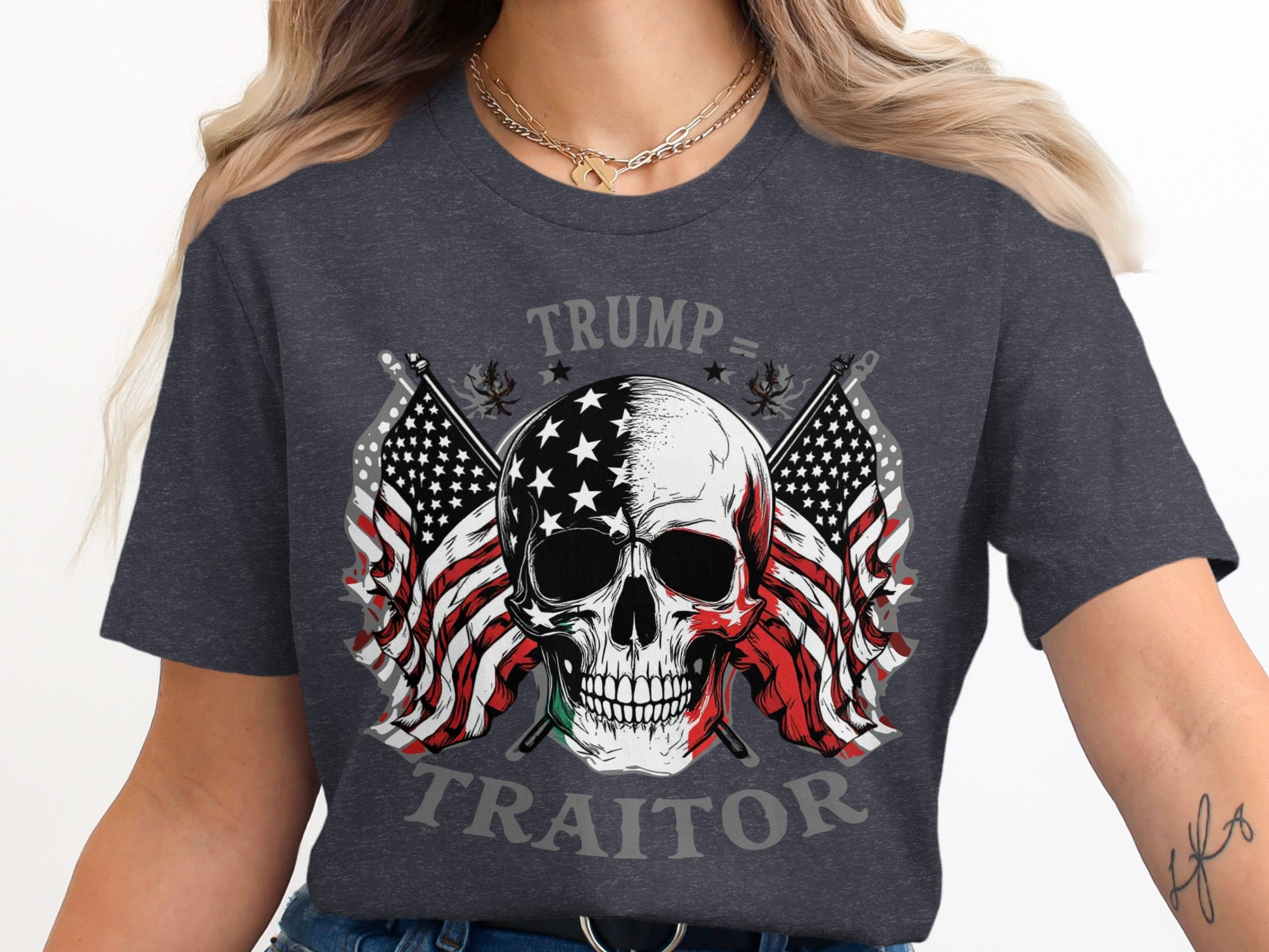 Trump Traitor Skull American Flag Graphic Tee product