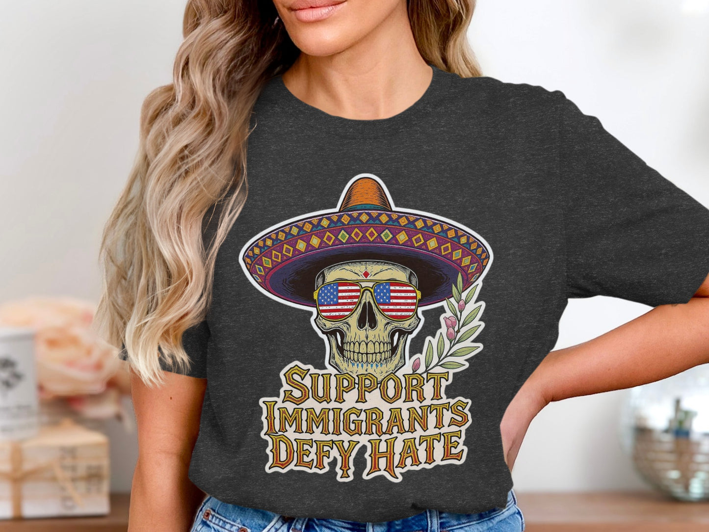 Support Immigrants Defy Hate Skull T-shirt product type