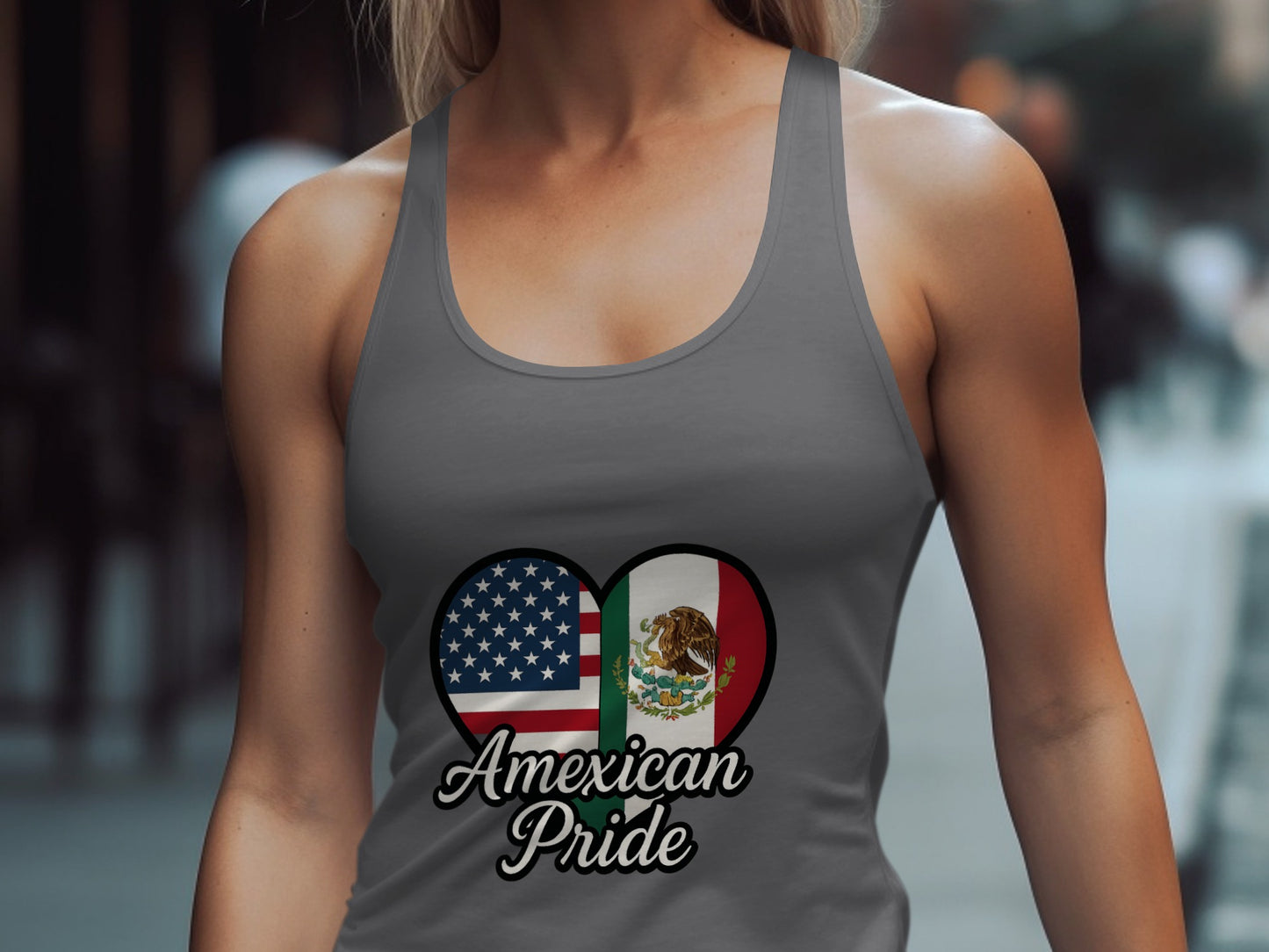 American and Mexican Flag Heart Graphic Tank Top Product