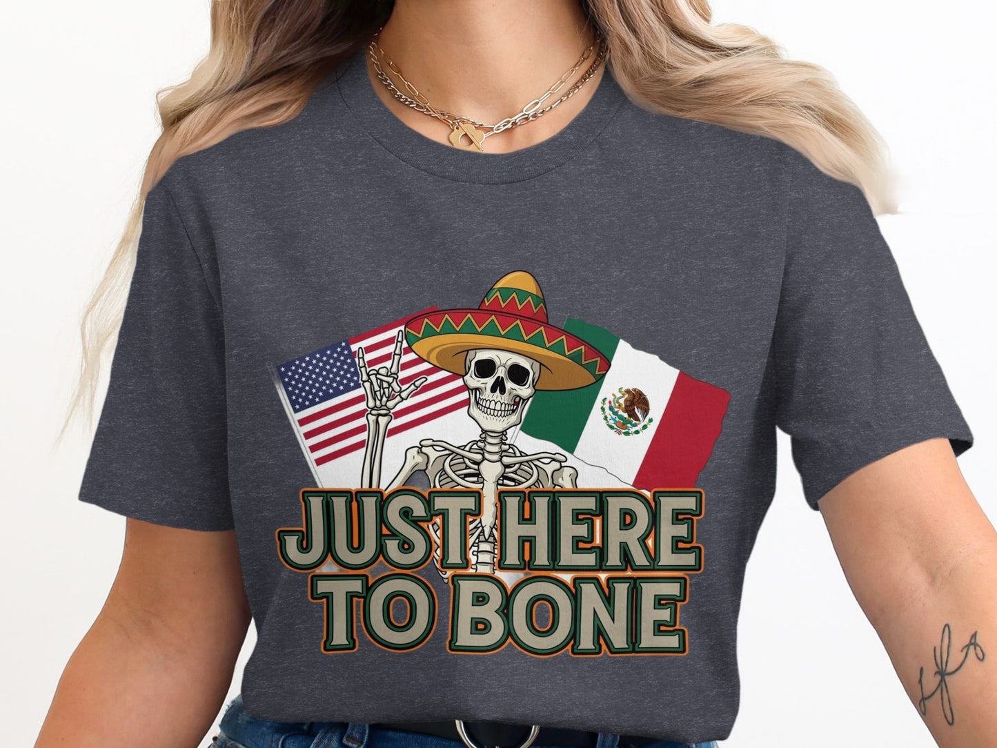 Just Here to Bone Skeleton Graphic T-Shirt product