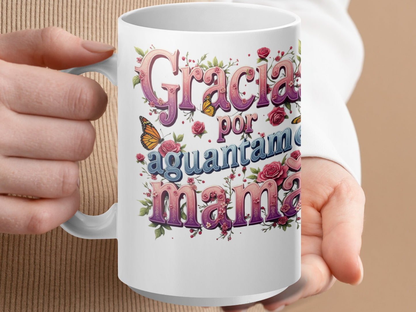 Gracias por aguantarme mamá floral mug product