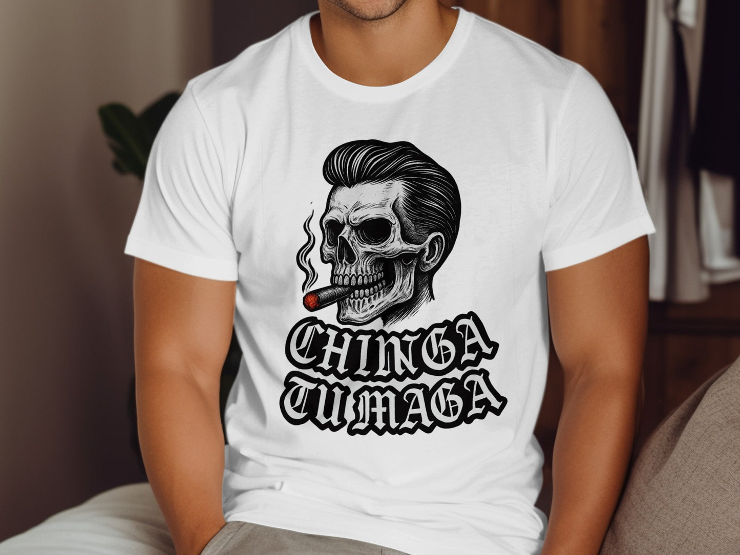 Chinga Tu Maga Skull Smoking Design T-Shirt product