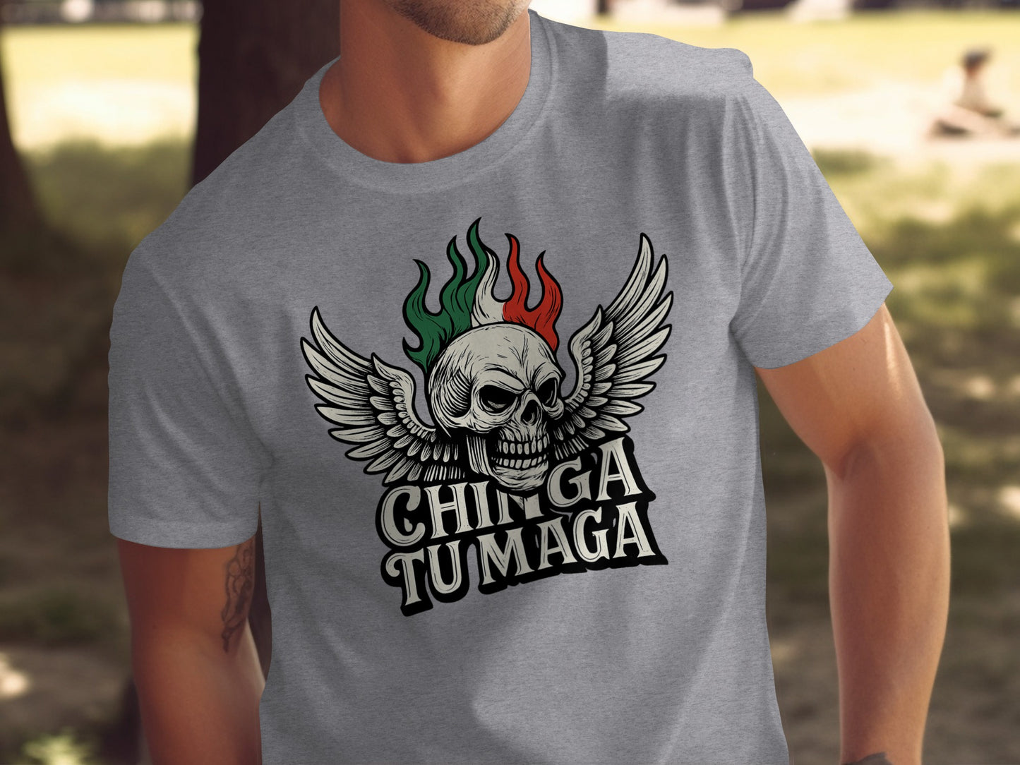 Mexican Skull Chinga Tu Maga Wings Graphic Shirt