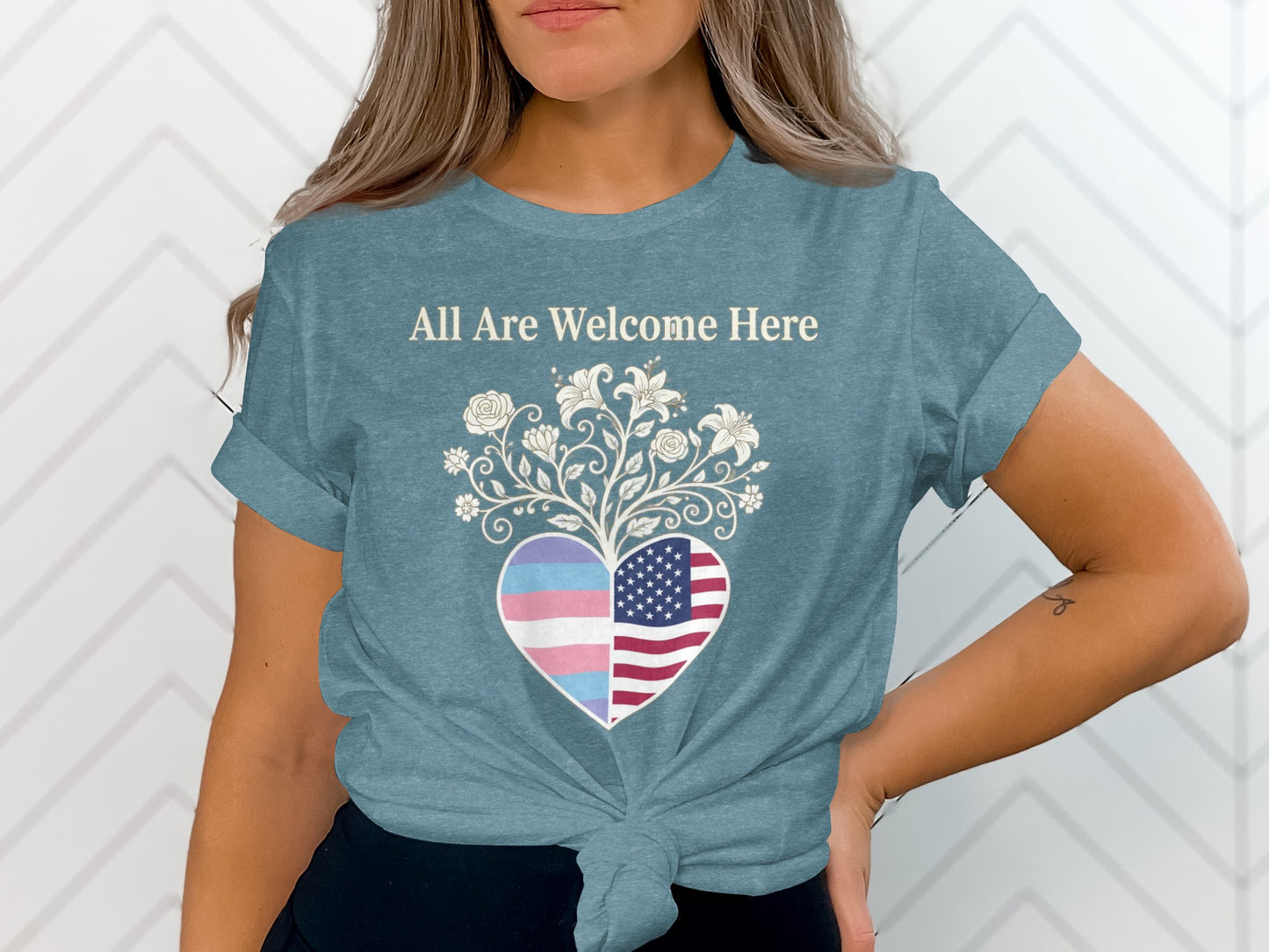 All Are Welcome Here Heart Design T-shirt product
