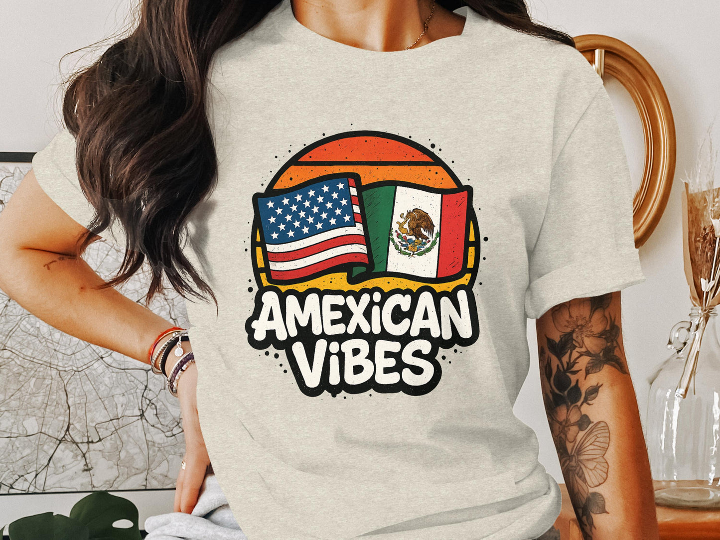 Amexican Vibes Printed T-shirt with Flags Graphic product type